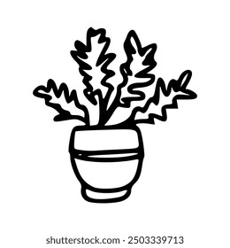 coral plant in pot icon over white background, line style, vector illustration