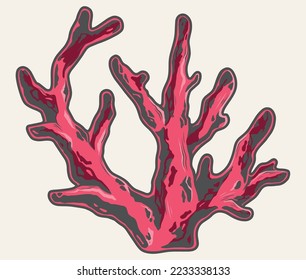 Coral polyps colorful detailed label beautiful elegant inhabitant of underwater world living at bottom ocean from Anthozoa family vector illustration