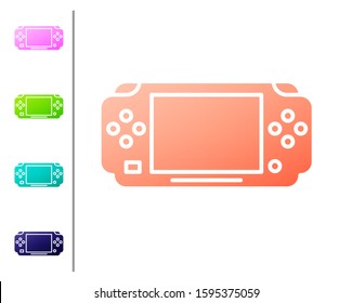 Coral Portable video game console icon isolated on white background. Gamepad sign. Gaming concept. Set color icons. Vector Illustration
