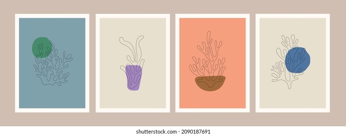 Coral posters set vector illustration 