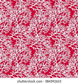 Impresión de coral. Fondo rojo. Patrón sin problemas. Vector