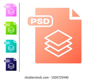 Coral PSD file document. Download psd button icon isolated on white background. PSD file symbol. Set color icons. Vector Illustration