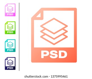 Coral PSD file document icon. Download psd button icon isolated on white background. PSD file symbol. Set color icons. Vector Illustration