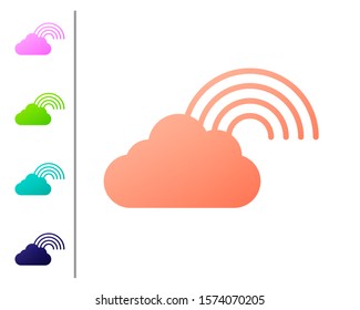 Coral Rainbow with clouds icon isolated on white background. Set color icons. Vector Illustration