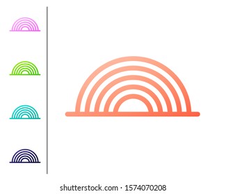 Coral Rainbow with clouds icon isolated on white background. Set color icons. Vector Illustration