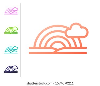 Coral Rainbow with clouds icon isolated on white background. Set color icons. Vector Illustration