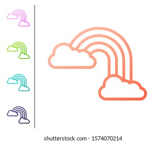 Coral Rainbow with clouds icon isolated on white background. Set color icons. Vector Illustration