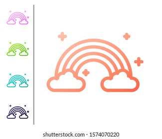 Coral Rainbow with clouds icon isolated on white background. Set color icons. Vector Illustration