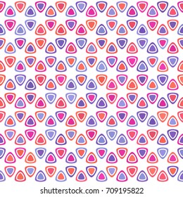 Coral red lilac violet purple blue orange spot seamless pattern on white background. Round triangle flower texture. Abstract vector for prints, textile, wrapping, fabric, package, cover, greeting card