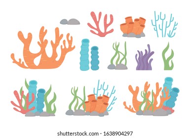 coral reef algae stones cartoon. under the sea vector illustration