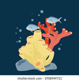 Coral reef at the bottom of the sea and tropical fish. An element of marine or summer design. EPS10.