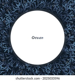 Coral reef with bubble circle frame vector for decoration on ocean and coastal living style concept.