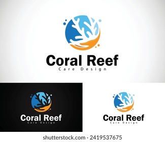 coral reef care logo design concept people ocean emblem circle sea creative idea