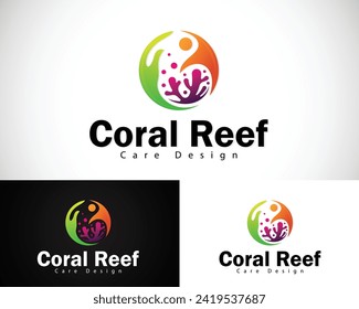 coral reef care logo design concept people ocean emblem circle sea