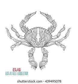 Coral reef collection. Sea or aquarium fish. Outline Vector illustration. Coloring book for adult and older children. Outline drawing coloring page.