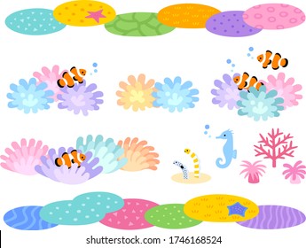 Coral reef decoration illustration set