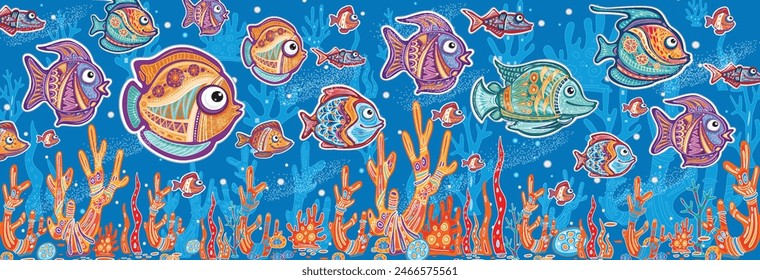 Coral reef, decorative Composition with Underwater Sea Life