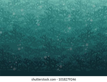 Coral reef in deep ocean vector background.