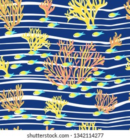 Coral reef fish colorfull seamless pattern for kids. under the sea