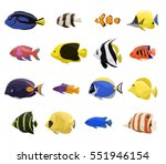 Coral reef fish set with 16 different type of fishes
