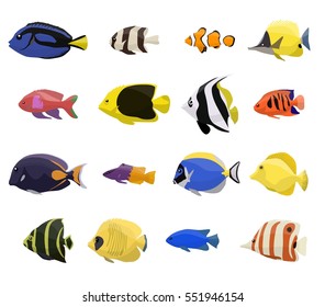 Coral Reef Fish Set With 16 Different Type Of Fishes