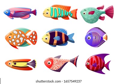 Coral reef fish set. Vector illustration in the flat cartoon style.