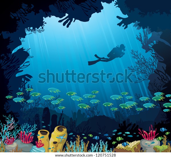 Image Vectorielle De Stock De Recif De Corail Avec Poissons Et