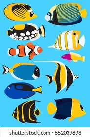 Coral Reef Fishes illustration, vector, sea fishes, fish, beautiful fish, colorful