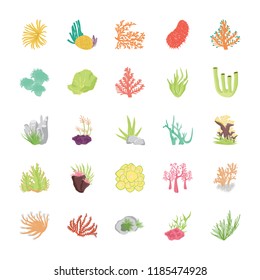 Coral Reef Flat Vector Icons