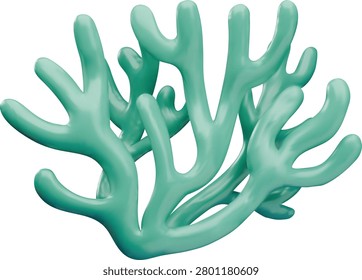 Coral reef, green algae seaweed 3D cartoon plastic style vector icon. Realistic underwater aquatic marine algae plant. Tropical ocean or sea flora. Marine fauna isolated. Aquarium leaves decoration
