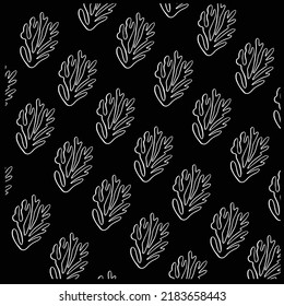 coral reef of hand-drawn ink vector. art print coral reef and fish. line fish on black.