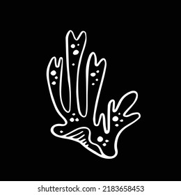 coral reef of hand-drawn ink vector. art print coral reef and fish. line fish on black.