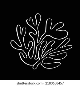 coral reef of hand-drawn ink vector. art print coral reef and fish. line fish on black.