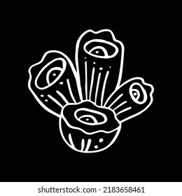 coral reef of hand-drawn ink vector. art print coral reef and fish. line fish on black.