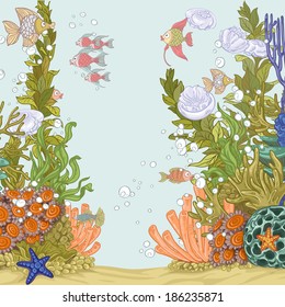 Coral reef illustration with sea anemones and fishes