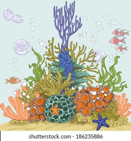 Coral Reef Illustration Sea Anemones Algae Stock Vector (Royalty Free ...