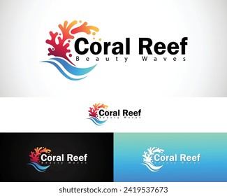 coral reef logo creative design concept wave sea ocean beauty beach animal fish