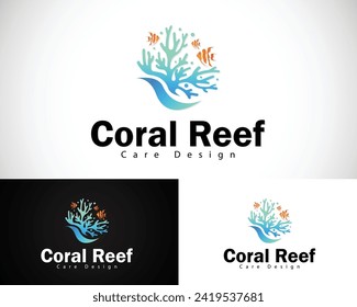 coral reef logo creative design concept wave sea ocean beauty beach animal fish