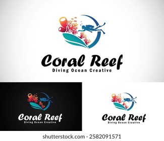 coral reef logo creative design concept diving ocean wave creative