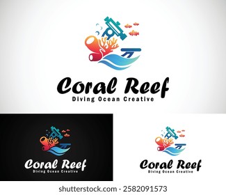 coral reef logo creative ocean fish science lab design concept wave