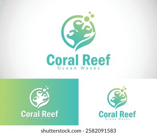 coral reef logo creative wave design concept ocean fish wave icon