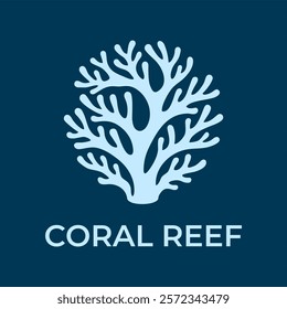 Coral reef logo design emblem vector illustration template. Art icon of seaweed blue and black