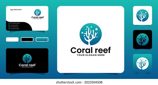 Coral reef logo design inspiration, sea stones, seaweed and business card designs