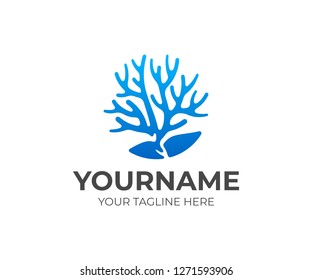 Coral reef logo design. Coral with stone vector design. Sea logotype