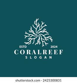 Logo del arrecife de coral vector silueta de los peces de mar habitat simple hermosas plantas de mar