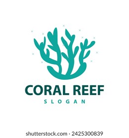 Coral reef logo vector silhouette sea fish habitat simple beautiful sea plants