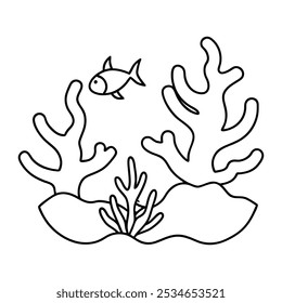 Coral reef and marine life sketched line art design