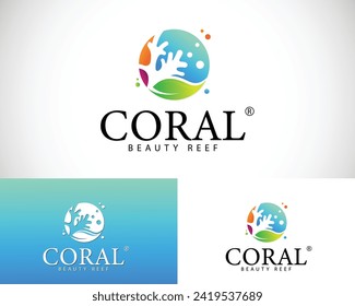 coral reef nature logo design concept leave color gradient ocean