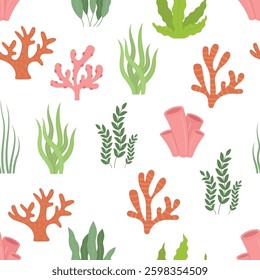 Coral reef and plants seamless pattern for wallpaper background