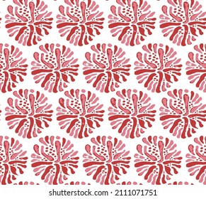 Coral reef seamless pattern. Ocean world colorful underwater red background vintage style. Hand drawn underwater natural element.Marine seamless repeat design for fabric, textile, walpaper, fashion